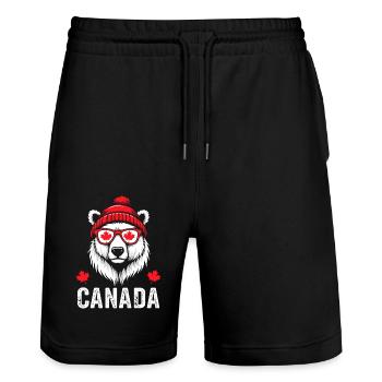 Kanada Bär mit Mütze und Ahornstyle - Stanley/Stella Unisex Bio Joggingshorts Trainer  - Schwarz - Vorne - Nik (191cm) & Marisol (170cm)