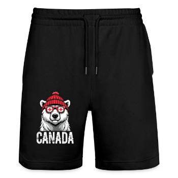 Kanada Bär mit Mütze und Ahornstyle - Stanley/Stella Unisex Bio Joggingshorts Trainer  - Schwarz - Vorne - Nik (191cm) & Marisol (170cm)