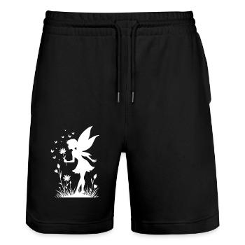 Magical fairy with flowers and butterflies - Stanley/Stella Trainer Unisex Organic Jogging Shorts - black - Front - Nik (191cm) & Marisol (170cm)