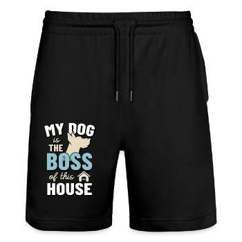 My dog rules in my house - Stanley/Stella Trainer Unisex Organic Jogging Shorts - black - Front - Nik (191cm) & Marisol (170cm)