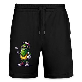 Lustige Gurke Golf Motiv für Sportbegeisterte - Stanley/Stella Unisex Bio Joggingshorts Trainer  - Schwarz - Vorne - Nik (191cm) & Marisol (170cm)