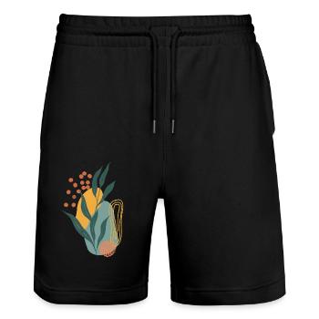 botanical wall art background - Stanley/Stella Unisex Bio Joggingshorts Trainer  - Schwarz - Vorne - Nik (191cm) & Marisol (170cm)