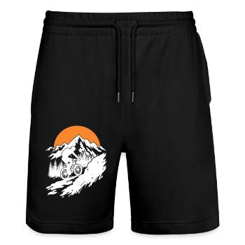 Aventure en VTT dans la nature - Short de jogging bio TRAINER Stanley/Stella unisexe - noir - Devant - Nik (191cm) & Marisol (170cm)