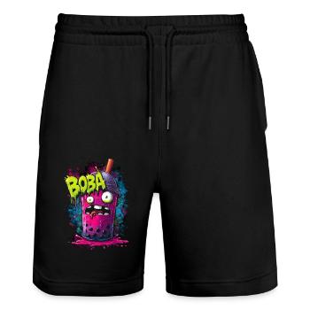 Boba Tea Monster dans le style street graffiti coloré - Short de jogging bio TRAINER Stanley/Stella unisexe - noir - Devant - Nik (191cm) & Marisol (170cm)
