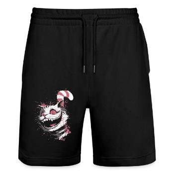 Psycho Cat Design – Crazy Cheshire Cat Look - Stanley/Stella Trainer Unisex Organic Jogging Shorts - black - Front - Nik (191cm) & Marisol (170cm)