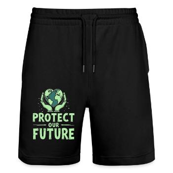 Protect Our Future Planet Erde - Stanley/Stella Unisex Bio Joggingshorts Trainer  - Schwarz - Vorne - Nik (191cm) & Marisol (170cm)