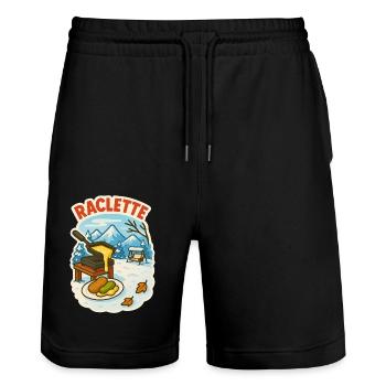Raclette motive - Stanley/Stella Unisex Bio Joggingshorts Trainer  - Schwarz - Vorne - Nik (191cm) & Marisol (170cm)