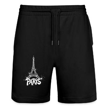 Eiffel Tower Pop Art Night Scene - Stanley/Stella Trainer Unisex Organic Jogging Shorts - black - Front - Nik (191cm) & Marisol (170cm)