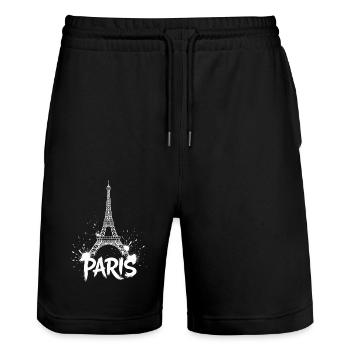 Eiffel Tower Pop Art Night Scene - Stanley/Stella Trainer Unisex Organic Jogging Shorts - black - Front - Nik (191cm) & Marisol (170cm)