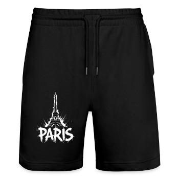 Eiffel Tower Pop Art Night Scene - Stanley/Stella Trainer Unisex Organic Jogging Shorts - black - Front - Nik (191cm) & Marisol (170cm)