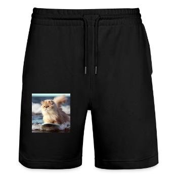 Perserkatze Negan beim Wellenreiten - Stanley/Stella Unisex Bio Joggingshorts Trainer  - Schwarz - Vorne - Nik (191cm) & Marisol (170cm)