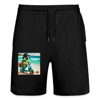 Beach villain - Stanley/Stella Trainer Unisex Organic Jogging Shorts - black - Front - Nik (191cm) & Marisol (170cm)
