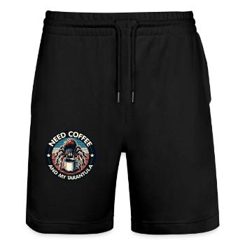 Brauche nur Kaffee und meine Vogelspinne - Stanley/Stella Unisex Bio Joggingshorts Trainer  - Schwarz - Vorne - Nik (191cm) & Marisol (170cm)