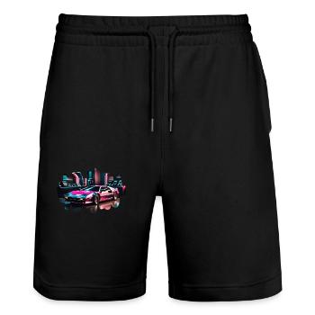 Retro Synthwave Sports Car - Stanley/Stella Trainer Unisex Organic Jogging Shorts - black - Front - Nik (191cm) & Marisol (170cm)