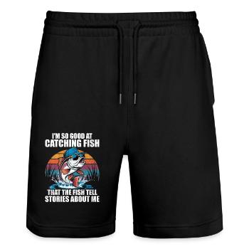 Ich bin so gut darin, Fische zu fangen, dass die Fische es sagen - Stanley/Stella Unisex Bio Joggingshorts Trainer  - Schwarz - Vorne - Nik (191cm) & Marisol (170cm)