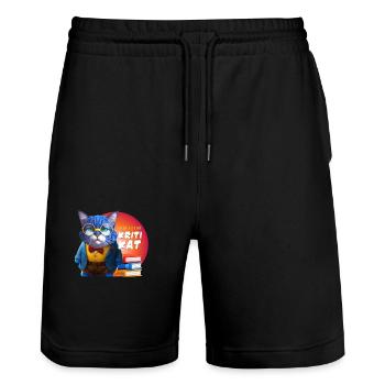 Professor Kritikat logo - Stanley/Stella Trainer Unisex Organic Jogging Shorts - black - Front - Nik (191cm) & Marisol (170cm)