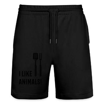 I Like Animals! (Grillbesteck / Black) - Stanley/Stella Unisex Bio Joggingshorts Trainer  - Schwarz - Vorne - Nik (191cm) & Marisol (170cm)