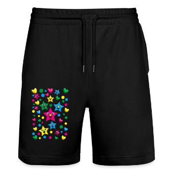 Geburtstags Herzen und Sterne in Pink. - Stanley/Stella Unisex Bio Joggingshorts Trainer  - Schwarz - Vorne - Nik (191cm) & Marisol (170cm)