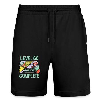 Level 66 Complete 66 Years Old Gamer Level 66 Complete - Stanley/Stella Trainer Unisex Organic Jogging Shorts - black - Front - Nik (191cm) & Marisol (170cm)
