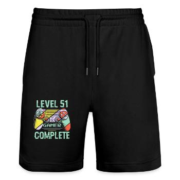 Niveau 51 complète 51 Ans Gamer Level 51 Complete - Short de jogging bio TRAINER Stanley/Stella unisexe - noir - Devant - Nik (191cm) & Marisol (170cm)
