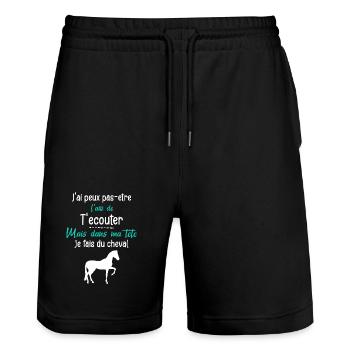 Cheval Humour Dans Ma Tête Cadeau équitation - Short de jogging bio TRAINER Stanley/Stella unisexe - noir - Devant - Nik (191cm) & Marisol (170cm)