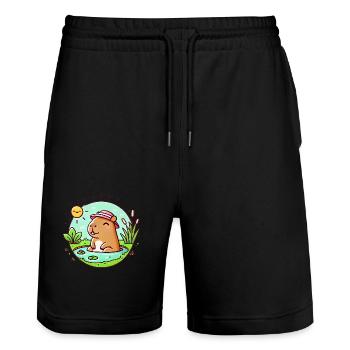 Chill Capybara au soleil Illustration - Short de jogging bio TRAINER Stanley/Stella unisexe - noir - Devant - Nik (191cm) & Marisol (170cm)