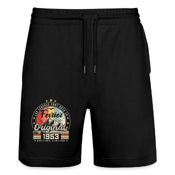 Februar 1953 Geschenk zum 71. Geburtstag Februar 1953 - Stanley/Stella Unisex Bio Joggingshorts Trainer  - Schwarz - Vorne - Nik (191cm) & Marisol (170cm)