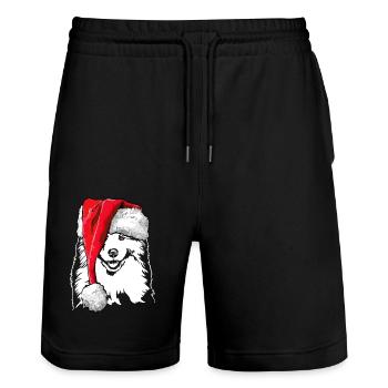 Santa Samoyed Christmas Dogs Dog Wilsigns - Stanley/Stella Trainer Unisex Organic Jogging Shorts - black - Front - Nik (191cm) & Marisol (170cm)