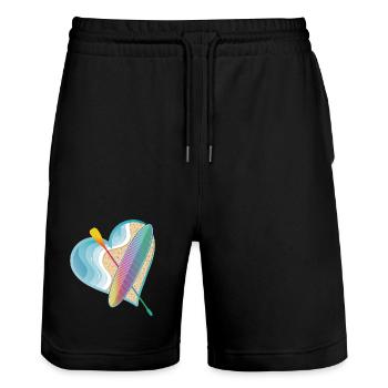 Stand up paddling mit ganz viel Herz am Strand - Stanley/Stella Unisex Bio Joggingshorts Trainer  - Schwarz - Vorne - Nik (191cm) & Marisol (170cm)