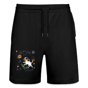Space Explorer with Astronaut Fox - Stanley/Stella Trainer Unisex Organic Jogging Shorts - black - Front - Nik (191cm) & Marisol (170cm)