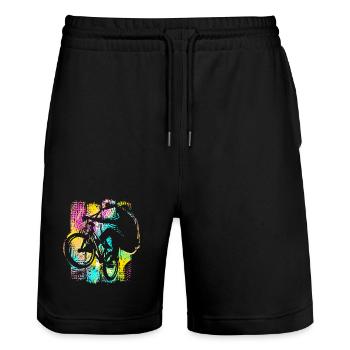 Buntes Bmx Bike - Bmx Fahrrad - Bmx Freestyle - Stanley/Stella Unisex Bio Joggingshorts Trainer  - Schwarz - Vorne - Nik (191cm) & Marisol (170cm)