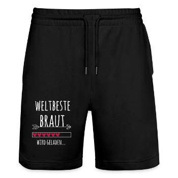 Zukünftige Braut Hochzeit Junggesellenabschied - Stanley/Stella Unisex Bio Joggingshorts Trainer  - Schwarz - Vorne - Nik (191cm) & Marisol (170cm)