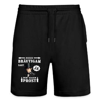Bräutigam Braut Hochzeit Junggesellenabschied - Stanley/Stella Unisex Bio Joggingshorts Trainer  - Schwarz - Vorne - Nik (191cm) & Marisol (170cm)