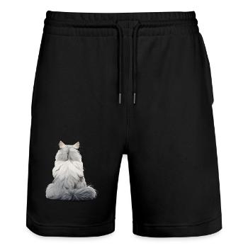 Persian Cat - Stanley/Stella Trainer Unisex Organic Jogging Shorts - black - Front - Nik (191cm) & Marisol (170cm)