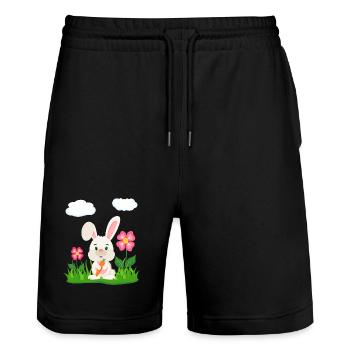 Lapin mignon avec lapin de carotte lapin lapin lapin de Pâques - Short de jogging bio TRAINER Stanley/Stella unisexe - noir - Devant - Nik (191cm) & Marisol (170cm)