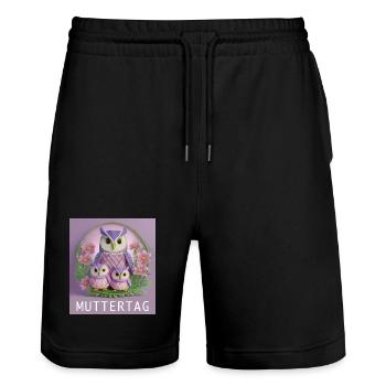 Muttertag Eulenfamilie - Stanley/Stella Unisex Bio Joggingshorts Trainer  - Schwarz - Vorne - Nik (191cm) & Marisol (170cm)
