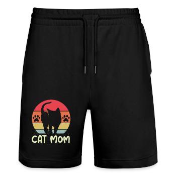 cat mom retro Logo Katzen Mama vintage Symbol icon - Stanley/Stella Unisex Bio Joggingshorts Trainer  - Schwarz - Vorne - Nik (191cm) & Marisol (170cm)