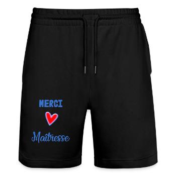 MAÎTRESSE. MERCI. MERCI MAÎTRESSE - Short de jogging bio TRAINER Stanley/Stella unisexe - noir - Devant - Nik (191cm) & Marisol (170cm)