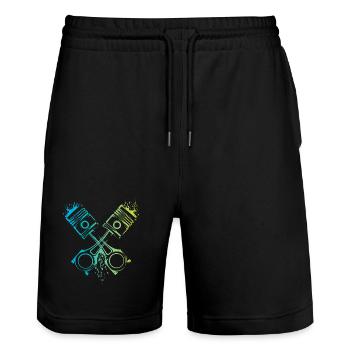 v8 piston car flames musclecar engine colors logo - Stanley/Stella Trainer Unisex Organic Jogging Shorts - black - Front - Nik (191cm) & Marisol (170cm)