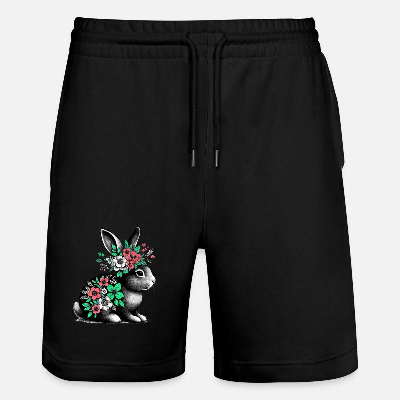 Hase mit Blumen - Stanley/Stella Unisex Bio Joggingshorts Trainer  - Schwarz