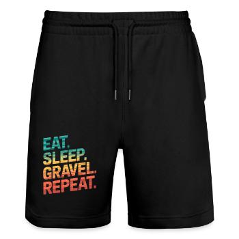 Rétro coucher de soleil voyage citation design - Short de jogging bio TRAINER Stanley/Stella unisexe - noir - Devant - Nik (191cm) & Marisol (170cm)
