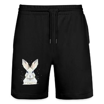 weißer Schneehase-Zeitlose Eleganz des Winters - Stanley/Stella Unisex Bio Joggingshorts Trainer  - Schwarz - Vorne - Nik (191cm) & Marisol (170cm)