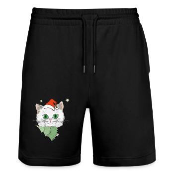 Katze mit Weihnachtsbaum - Stanley/Stella Unisex Bio Joggingshorts Trainer  - Schwarz - Vorne - Nik (191cm) & Marisol (170cm)