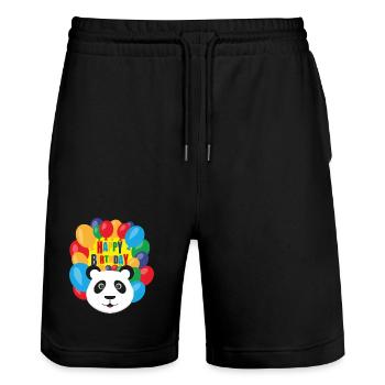 Pandabär mit Luftballons und Happy Birthday. - Stanley/Stella Unisex Bio Joggingshorts Trainer  - Schwarz - Vorne - Nik (191cm) & Marisol (170cm)