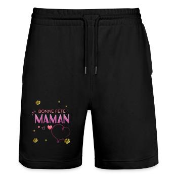 Bonne Fete Maman - Stanley/Stella Unisex Bio Joggingshorts Trainer  - Schwarz - Vorne - Nik (191cm) & Marisol (170cm)