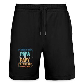 Two Papa J'Ai and Grandpa Titles Grandpa - Stanley/Stella Trainer Unisex Organic Jogging Shorts - black - Front - Nik (191cm) & Marisol (170cm)