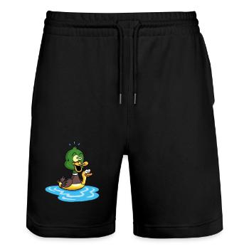 Die Ente, die schwimmen lernt - Stanley/Stella Unisex Bio Joggingshorts Trainer  - Schwarz - Vorne - Nik (191cm) & Marisol (170cm)