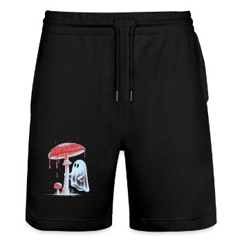 Spooky Ghost with Bloody Red Mushroom - Stanley/Stella Trainer Unisex Organic Jogging Shorts - black - Front - Nik (191cm) & Marisol (170cm)