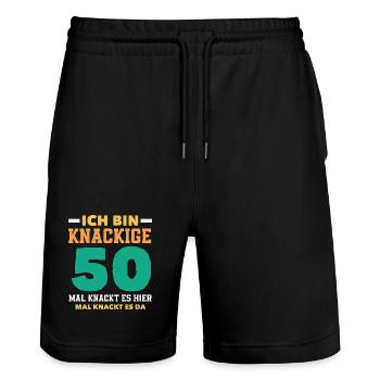 Cadeau amusant pour un 50e anniversaire - Short de jogging bio TRAINER Stanley/Stella unisexe - noir - Devant - Nik (191cm) & Marisol (170cm)