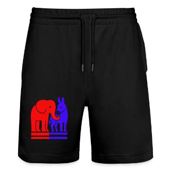 Elephant and Donkey USA - Short de jogging bio TRAINER Stanley/Stella unisexe - noir - Devant - Nik (191cm) & Marisol (170cm)